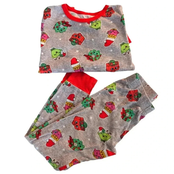 Shopkins Girls 2pc Santas Faves Christmas Holiday Pajamas Cotton Sleep SZ 8 Red - Picture 1 of 8